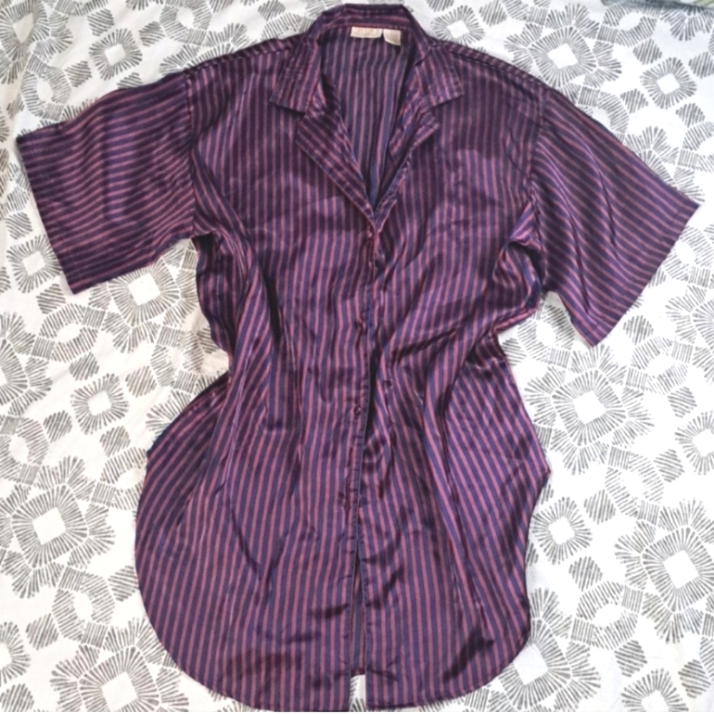 Vintage Secrecy silky striped oversized button front pajama shirt szL